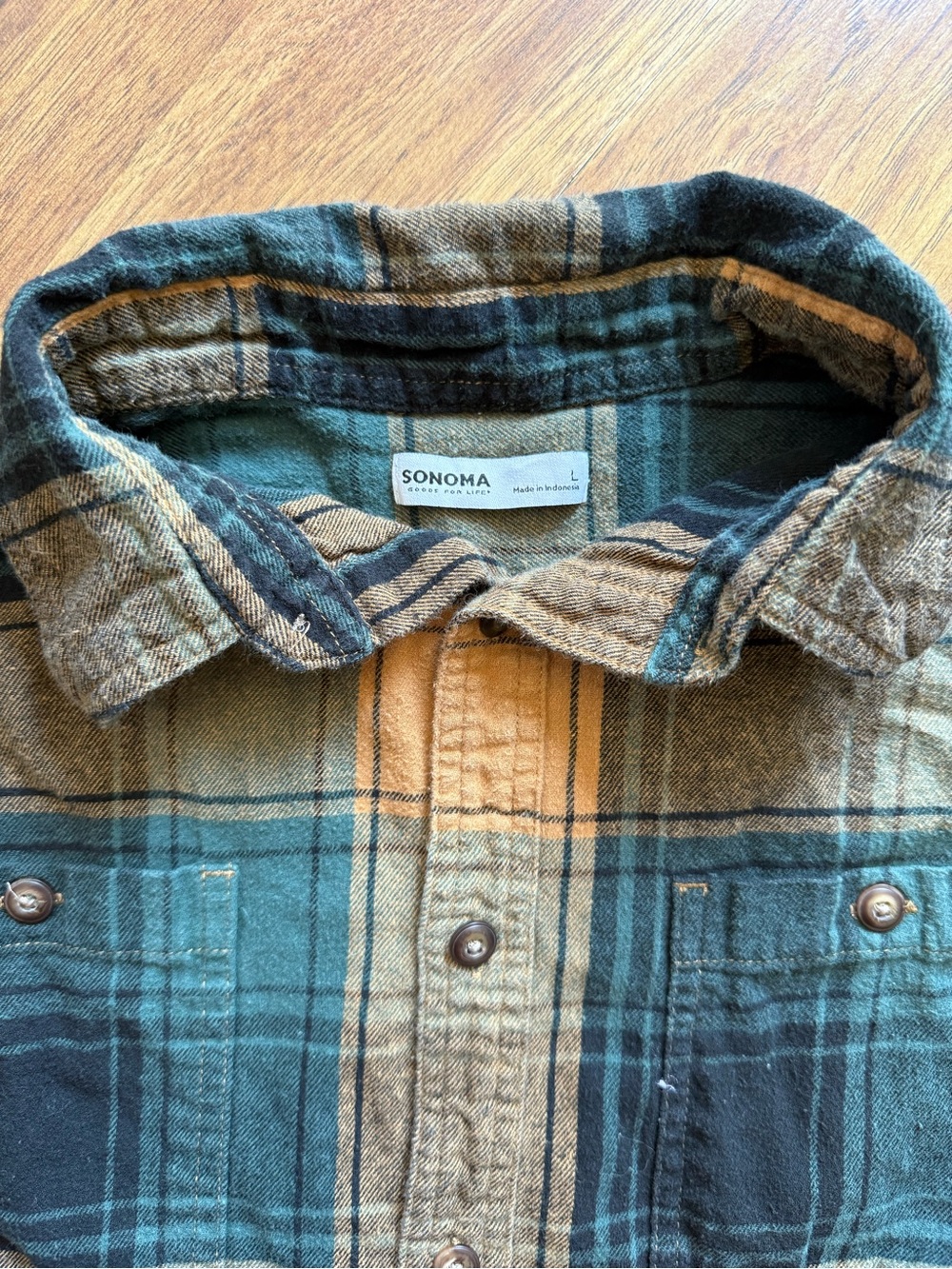 Sonoma Teal & Yellow Plaid Button-Down Shirt - Picture 7 of 12